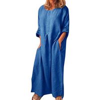 HebeTop Women's Short Sleeve Casual Loose Long Maxi Dress with Pockets Blue