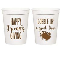 Thanksgiving Friendsgiving, White Stadium Plastic Cups - Gobble Up a Great Time Party Cups (10 cups)