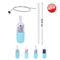 New Collapsible Longer straws Food Grade Silicone Drinking Straws Portable Reusable Washable Straws With flexible cleaning brush and case (New Gray)