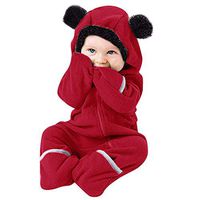 Coupondeal Infant Toddler Baby Girls Boys Cartoon Ears Hoodie Romper Zip Clothes Jumpsuit(Red,12-18 Months)