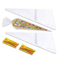 Cellophane Cone Bags Cone Bags with Gold Twist Ties Candies Popcorn 17 x 37cm Clear 100 Pieces