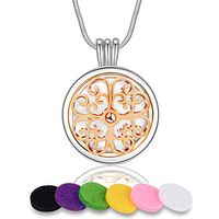 INFUSEU Fleur De Lis Flower Necklace Essential Oil Diffuser Locket Aromatherapy Coin Pendant Jewelry Small Size