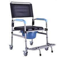 LMEIL Aluminum Shower Chair, Bedside Commode W/casters and Padded Seat, Commode Pail and Cover Medical 3 in 1 Foldable for Elder Disabled Pregnant Women