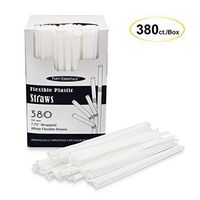 Party Essentials N776004-12 Disposable Plastic Straws, 7.75" Flexible/380 Count, White