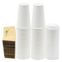 Durable White Paper Hot Coffee Cups with Cappuccino Lids and Protective Corrugated Cup Sleeves,100% Blodegradable&Compostable Qty of 50 (16 Ounce)