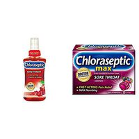 Chloraseptic Sore Throat Spray, Cherry Flavor, 6 oz and Chloraseptic Max Strength Lozenges, Wild Berries, 15 Count