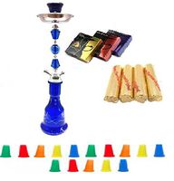Zebra Smoke Series: 22" 1 Hose Hookah (C8) Complete Set Combo KIT SET w/ Instant Charcoal (Like Three Kings Charcoal), Hydro Herbal Molasses(like Blue Mist), and Hookah Mouth Tips (Pick Your Color) (BLUE)