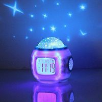 Lumpna Digital Music Alarm Clock, Music Starry Star Sky Projection Alarm Clock with Calendar Thermometer, Relaxing Night Light with Nature Sounds and White Noise(10.510.38.2cm,White)
