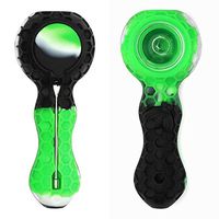 Unbreakable Honey Silicone Straw Pipe with Cleaner Cover and Decorative Bowl Interior (Black/Green)