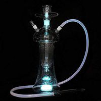 20.8" Pure Glass Arab Hookah Set with Color LED Light, 1 Smoke Hose Transparent Shisha Narguile, 1 Pro Lounge Hose