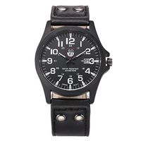 IEason,Vintage Classic Men's Waterproof Date Leather Strap Sport Quartz Army Watch (Black)