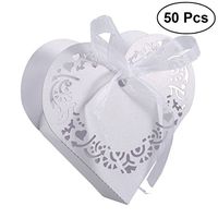 50PCS Hollow Die-Cut Floral Favor Boxes Heart Shaped Wedding Candy Boxes Wedding Gift Boxes - White