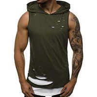Xia&Han Mens Splicing Hoodie Sleeveless Slim Fit Blouse Solid Shirts Casual Tops Pullover Tunic Vest Army Green