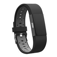 Teak - Silicone Sport Replacement Wristband for Fitbit Charge 2 - Small Black and Grey