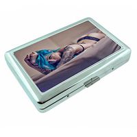 Tattoo Ladies Inked Pin Up Girls Model S33 Silver Cigarette Case Metal Wallet Id Holder 4" X 2.75" RFID Protection