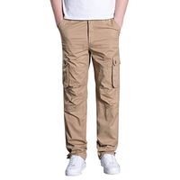 LUCAMORE Men's Summer Casual Cargo Pant Relaxed Fit Outdoor Multi-Pocket Overalls Straight Sports Pants Khaki