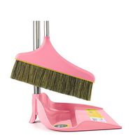 Household Dustpans Set Creative Stainless Steel PP Material Cleaning Tools Bristle Soft Hair Broom (Color : Pink)