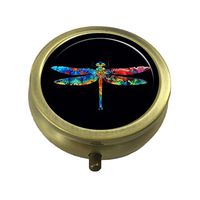 GDEE Colorful Dragonfly Art Custom Fashion Stainless Steel Bronze Pill Box Western Tablets Tablet Holder Management Case Pocket or Wallet