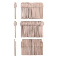 Fasmov Pack of 300 Biodegradable Disposable Wooden Cutlery Utensils, 6" Length Eco-Friendly 100% Compostable Biodegradable, Natural Wooden Utensils, 100 Forks 100 Knives 100 Spoons