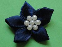 50pcs Satin The Ribbon Flowers with The Appliques Craft DIY Wedding Pearls (Sapphire)