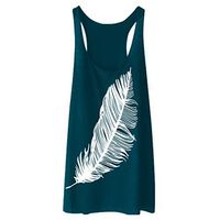 Meikosks Women's Feather Print Tank Tops Plus Size Long Vest Summer Fashion Ladies Loose Top Green