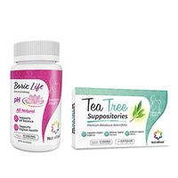 NutraBlast Boric Acid Suppositories 600mg (30 Count) w/Tea Tree Oil Suppositories (12 Count) | All Natural Intimate Deodorant for Women | Restore Feminine pH Balance