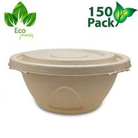 OURhome 34 Oz Bowls Disposable Sturdy Biodegradable Eco Friendly Sugarcane Bagasse, Alternative to Paper & Plastic Bowls, Microwavable and Leakproof Tableware for Hot and Cold Foods (150 Pcs)