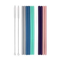 Senneny Set of 12 Silicone Drinking Straws for 30oz and 20oz Tumblers Yeti/Rtic- Reusable Silicone Straws BPA Free Extra Long with Cleaning Brushes- 12 Straight- 6mm diameter