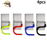 Vpang 4 Pcs Stainless Steel 3M Self Adhesive Broom Mop Holder Wall Mounted Cleaning Tools Organizer for Bathroom Kitchen Garage