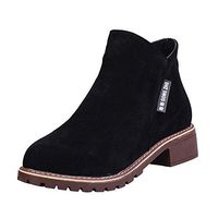 Theoylos Women's Winter Ankle Booties Fashion Suede Short Boots Ladies Warm Thick Heel Single Boots Student Shoes Black