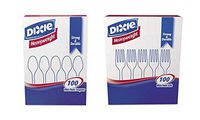 VALUE PACK: Dixie® Plastic Tableware, 100 Heavyweight Teaspoons, & 100 Heavyweight Forks, White (200 Pieces)