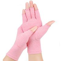 Arthritis Compression Rheumatoid Gloves,Fingerless Gloves to Relieve Paim from Rheumatoid and Osteoarthritis with Free Recovery Ball, Men and Women (Pink, Medium)