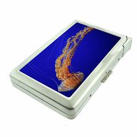 Jellyfish Sea Nettle Em1 Hip Silver Cigarette Case With Built In Lighter 4.75" X 2.75" Id Holder Metal Wallet RFID Protection