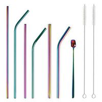Vker Reusable Stainless Steel Straws Sets,Reusable Metal Drinking Straws for 20oz/30oz Tumblers Cups, With Iced Tea Spoons, 2 Cleaning Brush and Carry Case (Rainbow straws)