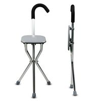 Tripod Folding Cane seat, Disability Medical aid Walking Stick with seat Crutches Chair Useful for Walkers, The Elderly, Sports Events -Gray