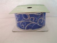 Celebrate It Wired Edge Ribbon, 2.5 in x 45 ft, Blue/Silver