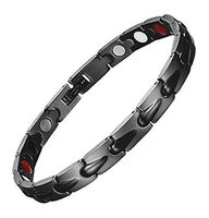 HiTreasure Power 4 Elements Stainless Steel Magnetic Therapy Negative Ions Germanium Link Bracelet for Arthritis Pain Relief Anti-Radiation Men Women(Imported,3000 Gauss Each Link)