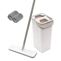 Squeeze Flat Mop and Bucket with 2 Pcs Microfiber Mop Pads,Floor Cleaner Mop for Wet and Dry Mopping Kitchen Home Stainless Steel Handle for Hardwood, Laminate, Tiles