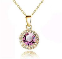 Fashion Women Pink Crystal Rhinestone Round Gold Chain Pendant Necklace Hot пјЃпјЃпјЃ Woman Pretty Cute Lovely Elegant Jewerly Aesthetic Fashionable Womens