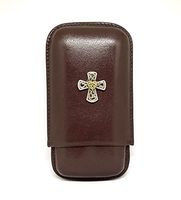 Genuine Leather Celtic Cross Cigar Case 3-Finger with 3 Cigar Holders - Pocket-Sized Cigar Case for Travel, Gifts for Men by Cigar Cutters by Jim (Brown)