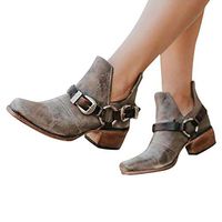 Veodhekai Women Comfortable Pointed Toe Buckle Strap Low-Heeled Casual Shoes Ankle Boots Roman Shoes Gray