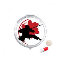 Japan Samurai Sakura Silhouette Asia Travel Pocket Pill case Medicine Drug Storage Box Dispenser Mirror Gift
