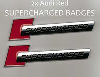 2 Pieces - SUPERCHARGED - Red Chrome - Badge for Audi - Decal Emblem Car Sticker *** USA SELLER ***