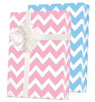 Blue White/Pink White Double-Sided Chevron Gift Wrap Wrapping Paper 15ft Roll with 20 Gift Tags