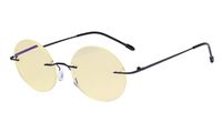 Eyekepper Computer Reading Glasses Blue Light Blocking-Round Rimless Readers Men Women Yellow Tinted,Black +3.50