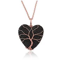 Top Plaza Tree of Life Wire Wrapped Heart Pendant Necklace Lava Rock Stone Essential Oil Diffuser Aromatherapy Necklaces Jewelry for Women Men - Black