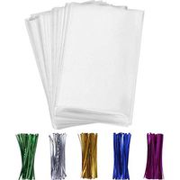 Cellophane Bags，200pcsTreat Bags with 200 Twist Ties 5 Mix Colors Good for Bakery, Cookies, Candies,Dessert，Popcorn (4'' x 6'')