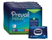 Prevail Per-Fit Disposable Incontinence Underwear for Men and Woman Heavy Absorbency, Large, Waist Size 44" -58", 72 Count - Plus 1 Pack of 96 Prevail Wipes