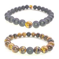2PCS Tiger Eye Buddha Beads Reiki Bracelet Relationship Black Agate Gravel Howlite Natural Healing Stone Bangle