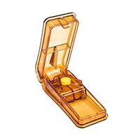 Pill Cutter for Cutting Small or Large Pills Transparent Accurate Pill Splitter with Stainless Steel Blade Easy to Cut Pills or Vitamins in 1/2 1/4 1/8 (Brown)